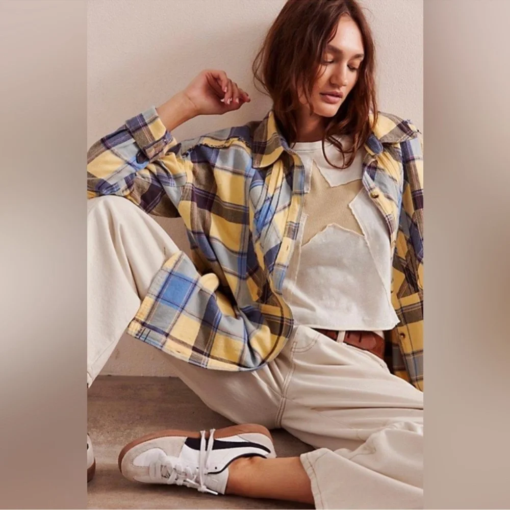 Free People Layla Plaid Shirt We The Free Yellow Combo